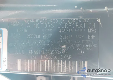 2016 Kia Optima Lx z USA, uszkodzony, nr VIN KNAGT4L39G5083733